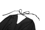 Deep V Neck Halterneck Backless Skirt Suit DLSF-K25S63877