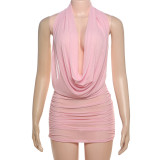 Deep V Neck Halterneck Backless Skirt Suit DLSF-K25S63877
