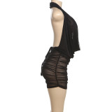 Deep V Neck Halterneck Backless Skirt Suit DLSF-K25S63877