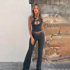 Sexy Color Clash Tank Flare Pants Set FL-XY25009MHO