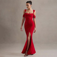 Solid Color Halter Sexy Split Gown Dress FL-XY25016PFO