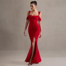 Solid Color Halter Sexy Split Gown Dress FL-XY25016PFO