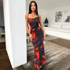 Sexy Print Backless Sling Maxi Dress FL-ZX25051PFO