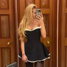 One-Shoulder Color-Collision Bustless Mini Dress FL-JY24669PFO