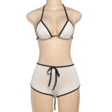 Color Block Tie Up Bikinis Two Piece Short Set DLSF-K25S63780