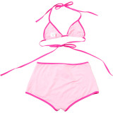 Color Block Tie Up Bikinis Two Piece Short Set DLSF-K25S63780