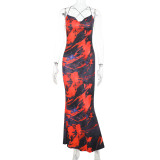 Sexy Print Backless Sling Maxi Dress FL-ZX25051PFO