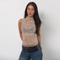 Half High Neck Sleeveless Top FL-ZX25061PFO