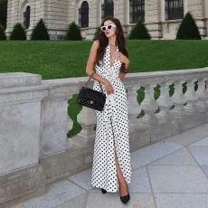 Polka Dot Print Sleeveless Slim Fishtail Dress FL-WQ25010PFO