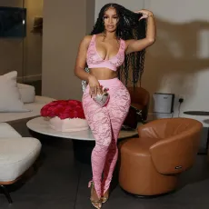 Sexy Lace Tank Tops And Pants Slim Two Piece Set DLSF-K25S63662