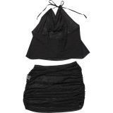 Deep V Neck Halterneck Backless Skirt Suit DLSF-K25S63877