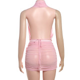 Deep V Neck Halterneck Backless Skirt Suit DLSF-K25S63877