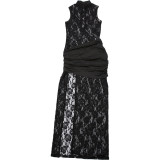 Hollow Out Lace High Split Maxi Dress DLSF-K24D61219