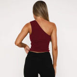 Single Shoulder Solid Color Tops DLSF-K25B63545
