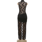Hollow Out Lace High Split Maxi Dress DLSF-K24D61219