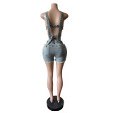 Wrap Strappy Denim Vest Shorts Set MEM-88637