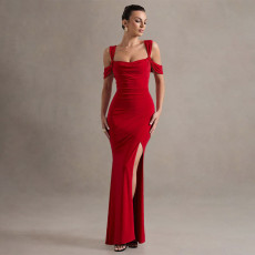 Solid Color Halter Sexy Split Gown Dress FL-XY25016PFO