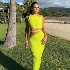 Sleeveless Backless Twisted Belt Long Dress DLSF-K25S63511