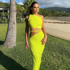 Sleeveless Backless Twisted Belt Long Dress DLSF-K25S63511