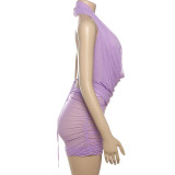 Deep V Neck Halterneck Backless Skirt Suit DLSF-K25S63877