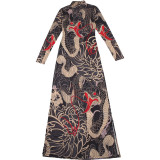 Half High Neck Print Long Sleeve High Split Long Tops DLSF-K24L62340
