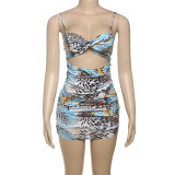 Leopard Print Hollow Out Backless Mini Dress DLSF-K24D65125