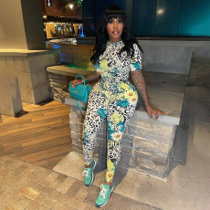 Short Sleeve Print Slim Jumpsuit DLSF-K25Q65370