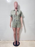 Wash Denim Short Sleeve Romper LX-6049