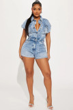 Fashion Denim Short Sleeve Wash Romper LX-6047