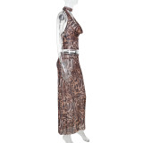 Print Sleeveless Backless Two Piece Skirts Set FL-JY25047PFO
