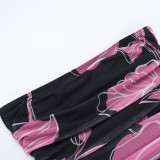 Shrunken Pleated Mesh Printed Tube Tops Dress FL-JY25011PFO
