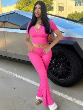 Short Sleeve Zipper Hooded Two Piece Pants Set LM-8433