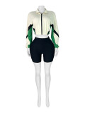 Contrast Color Zipper Long Sleeve Shorts Sport Suit CH-25022