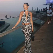 Print Sleeveless Backless Two Piece Skirts Set FL-JY25047PFO