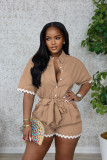 Casual Lace Lapel Tie Romper  DDF-88241