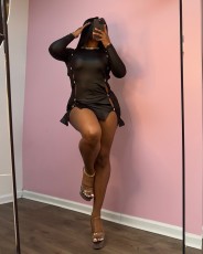 Sexy Diamond Encrusted Leather  Mini Dress GDYF-6808
