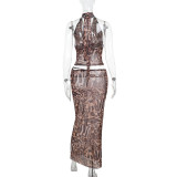 Print Sleeveless Backless Two Piece Skirts Set FL-JY25047PFO