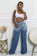 Multi-pocket Gradient Color Loose Jeans LSD-2411