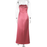 Tube Top Sexy Backless Satin Maxi Dress FL-YJ25003PFO