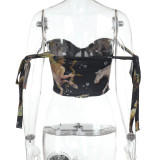 Vintage Oil Printed Strappy Top FL-WQ25034MHO
