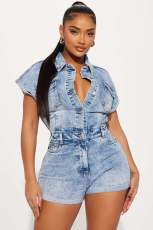 Fashion Denim Short Sleeve Wash Romper LX-6047
