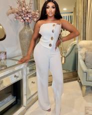 Wrap Solid Color Straight Jumpsuit OLYF-6181