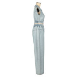 Fashion Denim Sleeveless Tops Loose Pant Suit AIL-314