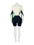 Contrast Color Zipper Long Sleeve Shorts Sport Suit CH-25022