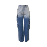 Multi-pocket Gradient Color Loose Jeans LSD-2411