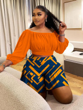 Plus Size One Shoulder Pleated Casual Two Piece Shorts Set NNWF-8080
