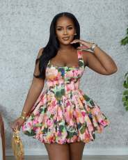 Print Halter Princess Bubble Mini Dress QODY-6057