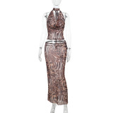 Print Sleeveless Backless Two Piece Skirts Set FL-JY25047PFO