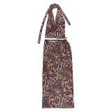 Print Sleeveless Backless Two Piece Skirts Set FL-JY25047PFO
