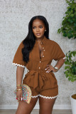 Casual Lace Lapel Tie Romper  DDF-88241